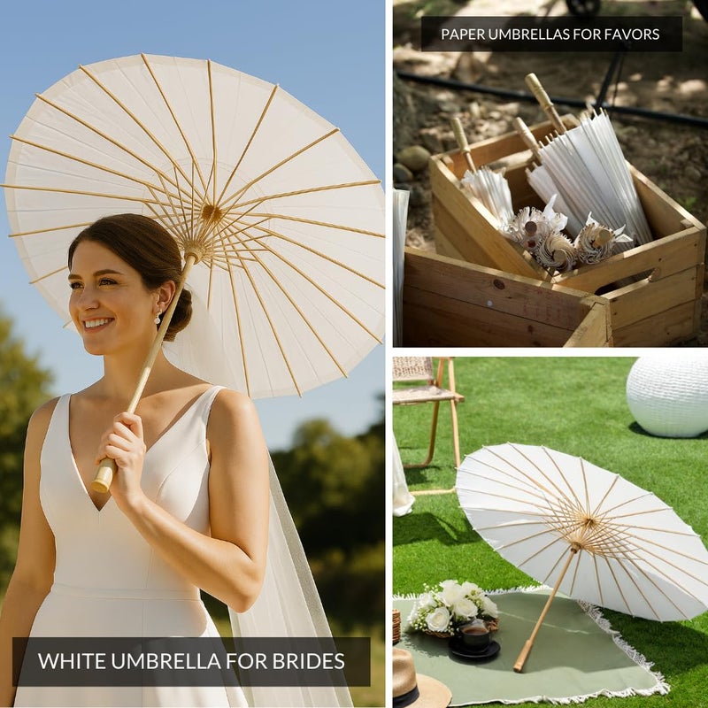 Koyal Wholesale 4Pcs White Parasol Umbrella 32â€ White Paper Umbrella for Wedding Paper Parasol Umbrella for Sun Bridal Party Chinese Japanese Parasol DIY Craft Arts - Image 2
